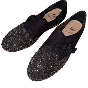 Rara Avis Studded Suede Lip Kiss Buckle Dance Shoe Loafer Black Size 6M EUC
